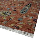 custom Made Hand Knotted Rust and Beige Traditional Turkish Knot Oushak Wool Rug