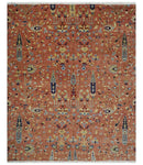 Wool Area Rug Hand-Knotted Rust Beige Turkish Oushak Traditional
