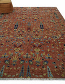 custom Made Hand Knotted Rust and Beige Traditional Turkish Knot Oushak Wool Rug