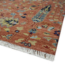 Wool Area Rug Hand-Knotted Rust Beige Turkish Oushak Traditional