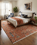 Wool Area Rug Hand-Knotted Rust Beige Turkish Oushak Traditional