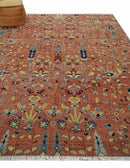 Wool Area Rug Hand-Knotted Rust Beige Turkish Oushak Traditional
