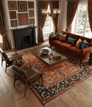 Hand Knotted Handspun Wool Rug Rust and Black - Oushak Inspired
