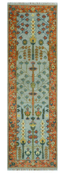 Custom Made Hand Knotted Rust And Silver Tree of life Runner Wool Rug by The Rug Decor
