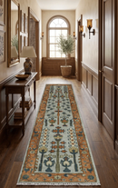 Custom Made Hand Knotted Rust And Silver Tree of life Runner Wool Rug by The Rug Decor