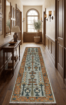 Custom Made Hand Knotted Rust And Silver Tree of life Runner Wool Rug