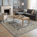 Hand Knotted Wool Area Rug with Silver and Beige Traditional Oushak Pattern Design