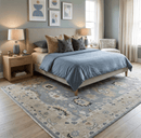 Hand Knotted Wool Area Rug with Silver and Beige Traditional Oushak Pattern Design