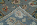 Silver and Blue Wool Area Rug - Hand Knotted Oushak Traditional