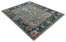 Silver and Blue Wool Area Rug - Hand Knotted Oushak Traditional