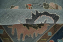 Silver and Blue Wool Area Rug - Hand Knotted Oushak Traditional