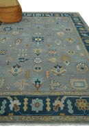 Silver and Blue Traditional Oushak Hand Knotted Wool Area Rug with Custom Design
