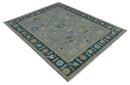 Silver and Blue Traditional Oushak Hand Knotted Wool Area Rug with Custom Design