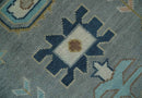 Silver and Blue Traditional Oushak Hand Knotted Wool Area Rug with Custom Design