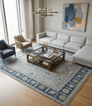 Silver and Blue Traditional Oushak Hand Knotted Wool Area Rug with Custom Design