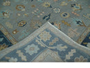 Silver and Blue Traditional Oushak Hand Knotted Wool Area Rug with Custom Design