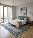 Silver and Blue Traditional Oushak Hand Knotted Wool Area Rug with Custom Design