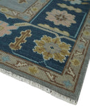 Silver and Blue Traditional Oushak Hand Knotted Wool Area Rug with Custom Design