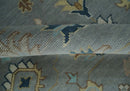 Silver and Blue Traditional Oushak Hand Knotted Wool Area Rug with Custom Design