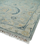 Silver and Blue Wool Area Rug - Hand Knotted Traditional Oushak by The Rug Decor