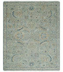 Custom Made Hand Knotted Silver and Blue Traditional Oushak Wool Rug