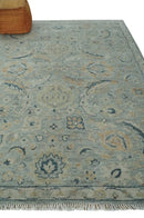 Silver and Blue Wool Area Rug - Hand Knotted Traditional Oushak by The Rug Decor