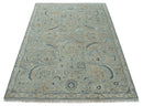 Custom Made Hand Knotted Silver and Blue Traditional Oushak Wool Rug
