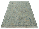 Silver and Blue Wool Area Rug - Hand Knotted Traditional Oushak by The Rug Decor