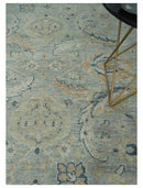 Silver and Blue Wool Area Rug - Hand Knotted Traditional Oushak by The Rug Decor