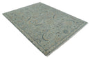 Silver and Blue Wool Area Rug - Hand Knotted Traditional Oushak by The Rug Decor