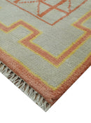 Custom Made Hand Knotted Silver, Peach and Mustard Southwestern wool area rug