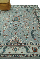 Hand-Knotted Traditional Wool Oushak Area Rug - Teal Silver Ivory Brown
