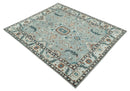 Hand-Knotted Traditional Wool Oushak Area Rug - Teal Silver Ivory Brown