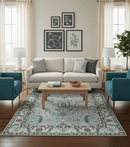 Custom Made Hand Knotted Silver, Teal, Ivory and Brown Traditional Oriental Oushak wool area Rug