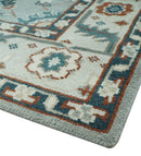 Hand-Knotted Traditional Wool Oushak Area Rug - Teal Silver Ivory Brown