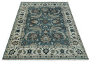 Custom Made Hand Knotted Teal and Ivory Traditional Antique Style Wool Area Rug