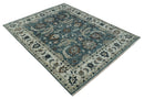 Custom Made Hand Knotted Teal and Ivory Traditional Antique Style Wool Area Rug