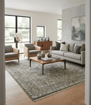 Wool Area Rug - Hand Knotted Green Silver Charcoal Heriz Style