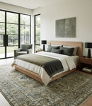 Wool Area Rug - Hand Knotted Green Silver Charcoal Heriz Style
