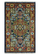 Custom Made Hand Knotted Traditional Rust And Blue Runner Wool Rug by The Rug Decor