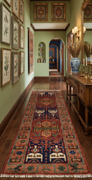 Custom Made Hand Knotted Traditional Rust And Blue Runner Wool Rug by The Rug Decor