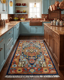 Custom Made Hand Knotted Traditional Rust And Blue Runner Wool Rug by The Rug Decor