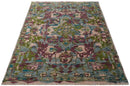Hand Knotted Wool Area Rug - Transitional Jewel Tone Green Pink Purple