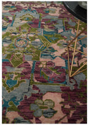Hand Knotted Wool Area Rug - Transitional Jewel Tone Green Pink Purple