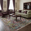 Hand Knotted Wool Area Rug - Transitional Jewel Tone Green Pink Purple