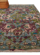 Hand Knotted Wool Area Rug - Transitional Jewel Tone Green Pink Purple