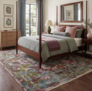Hand Knotted Wool Area Rug - Transitional Jewel Tone Green Pink Purple