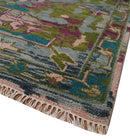 Hand Knotted Wool Area Rug - Transitional Jewel Tone Green Pink Purple