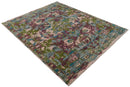 Hand Knotted Wool Area Rug - Transitional Jewel Tone Green Pink Purple