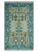 Custom Made Hand Knotted Tree of Life Beige And Blue Runner Wool Rug by The Rug Decor